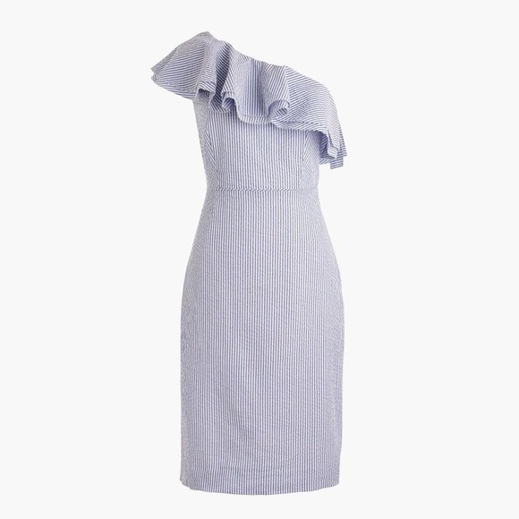 J. Crew Dresses & Skirts - One-Shoulder Ruffle Dress in Seersucker